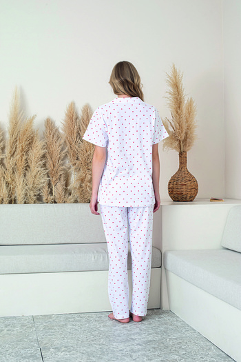 FORMO Women's 100% Natural Cotton Heart Shirt Collar Short Sleeve Quality Pajamas Set