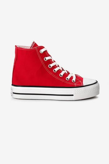Tonny Black Women's Red Thermo Thick Sole Lace-Up Long Linen Sports Shoes