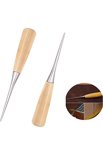 JLNGTHONG Set of 2 leather piercing tools, wood/metal, /silver, 12 cm
