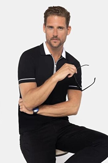 Tudors Men's 5-Pack Navy-Black-Mink-Green-Sand Slim Fit Cotton Solid Zipper Pique Polo Neck T-Shirt