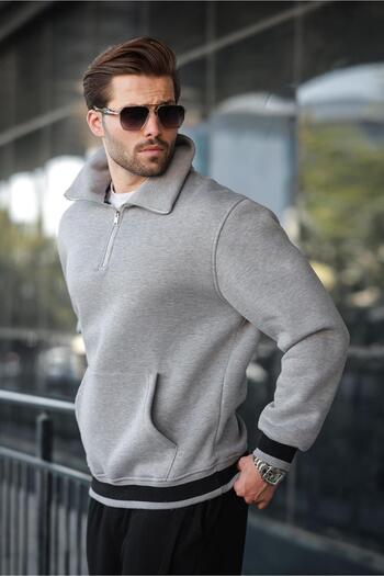Madmext Grimelanj Zippered Stand Collar Kangaroo Pocket Men's Sweatshirt E7159