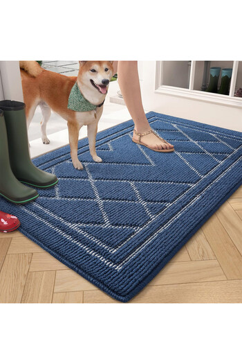 Color Geometry Color G entrance mat, microfiber/TPR, dark blue/white, 55 x 95 cm