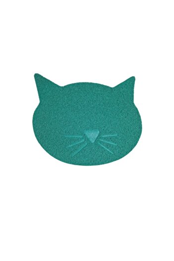 Bibilel Non-slip mat for litter trays or food bowls, cat shape, 37x43cm, Turquoise