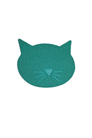 Bibilel Non-slip mat for litter trays or food bowls, cat shape, 37x43cm, Turquoise