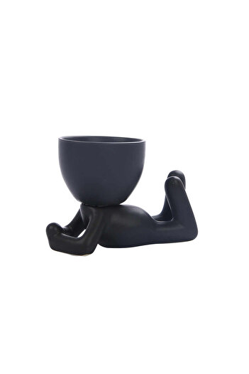 Leexo Nordic style mini ceramic desk vase, human body shape 9 cm, black