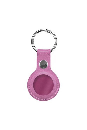 Bibilel Leather Case Compatible with Apple AirTag, Keychain, Pink