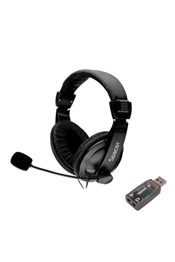 Spacer Wired Headset SPK-222-USB, Standard, Boom Microphone, USB 2.0 or 3.5mm Jack, Black