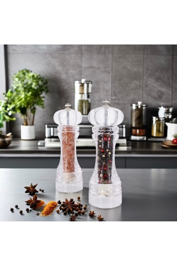 Generic Acrylic spice grinder, typically used for grinding pepper, salt, or other spices.