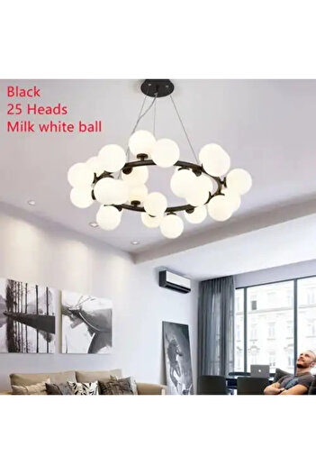 LED CONCEPT Lustra cu abajururi, neagra, rotunda, 75x75x110cm, tip bec 25xG9