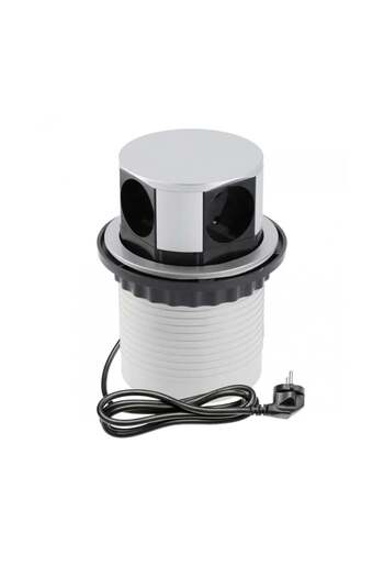 GTV Built-in socket, 4 schuko sockets, black + aluminum, cable 1.5m,