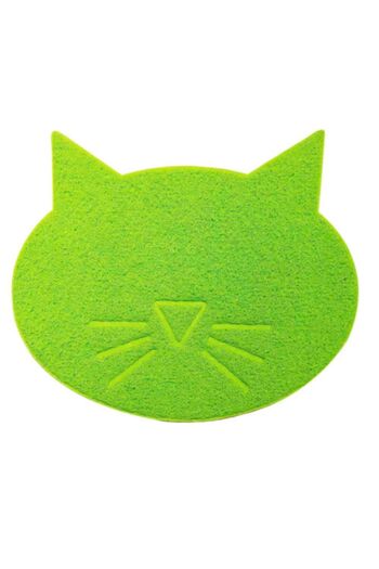 Bibilel Anti-slip mat for litter or food bowls, cat-shaped, 37x43cm, Green