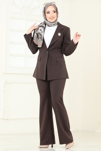 ModaMerve Lined Double Breasted Collar Suit 7063Abk1075-Ms Brown