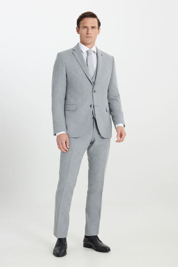 ALTINYILDIZ CLASSICS Men's Gray Woolen Slim Fit Slim Fit Mono Collar Diagonal Patterned Cover Pocket Vest Suit