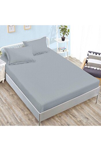 Pucioasa Double-sided bed cover in gray polycotton damask for mattresses 160x200 and 180x200