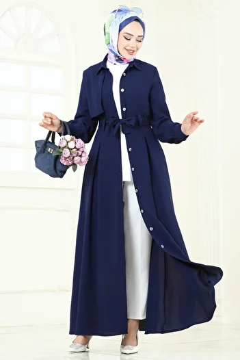 ModaMerve Front Button Dress Ferace 283Asn888-Ms Navy