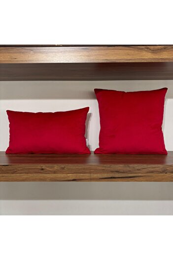 KIRLENTİM 2-Piece Plain Red Velvet Throw Pillow Cover