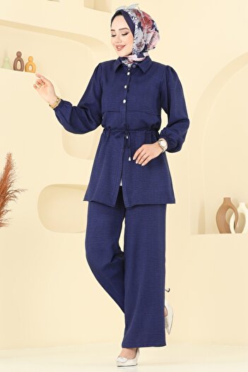 ModaMerve Sofia Suit with Tunneled Waist 1015Mp806-Ms Navy