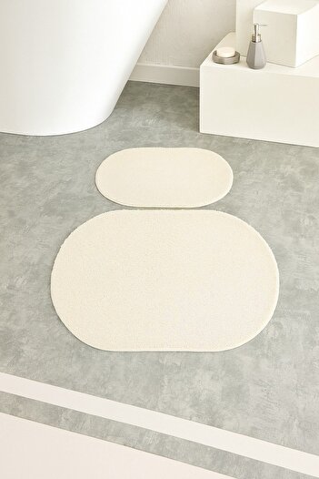 EUROBANO Shaggy Oval Large Size Non-Slip Base Washable 60X100 60X50 Set of 2 Bath Mat