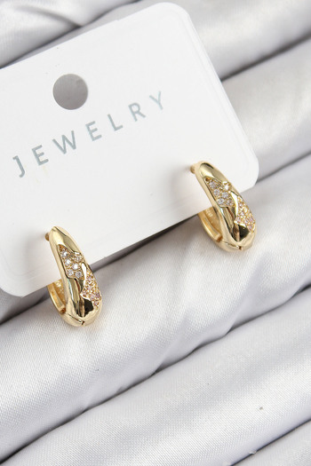 SeyCey.co Brass Zircon Stone Patterned Model Gold Color Women's Earrings