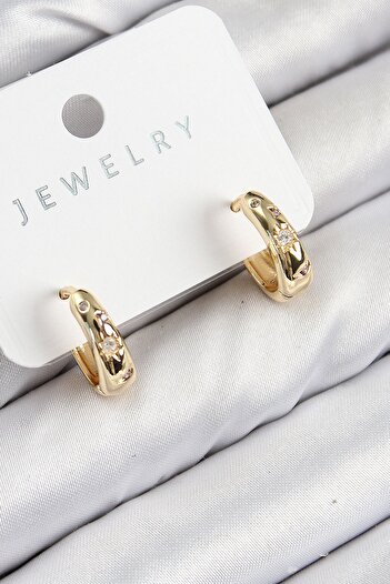 SeyCey.co Brass Zircon Stone Hoop Model Gold Color Women's Earrings