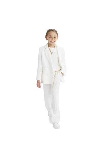 Sarabanda Elegant trousers with a metallic belt for girls, Sarabanda, White, 140-152 cm