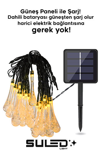 SULED 20 Damla Ledli Solar 7 Metre Bahçe Aydınlatması Modlu Led Işık Gün Işığı Dekoratif İç & Dış Mekan