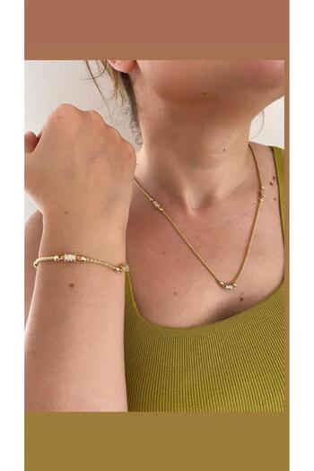 marsel aksesuar Special Series Cylinder Zircon Stone Straw Chain Necklace Bracelet Set