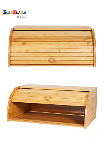 Bonjour Gift & Hobby Bamboo Bread Storage Box, Roll Bread Box, Bread Storage Container, Bread Cabinet