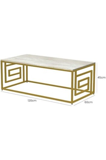 Vanity Living Brescia Coffee Table – Cream Faux Concrete Wooden Top with Gold Metal Frame – Mode