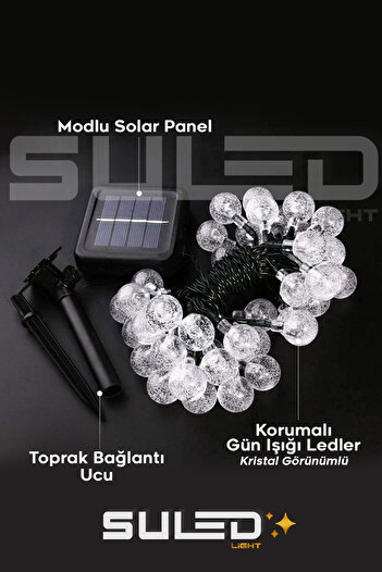 SULED 50 Kristal Ledli Solar 7 Metre Bahçe Aydınlatması Modlu Led Işık Gün Işığı Dekoratif İç & Dış Mekan
