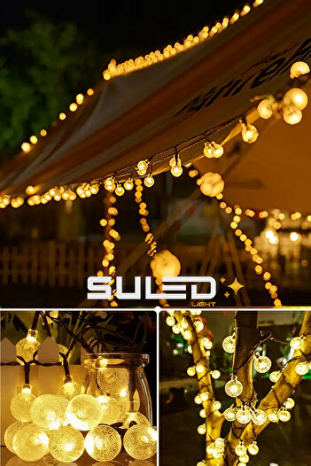 SULED 50 Kristal Ledli Solar 7 Metre Bahçe Aydınlatması Modlu Led Işık Gün Işığı Dekoratif İç & Dış Mekan