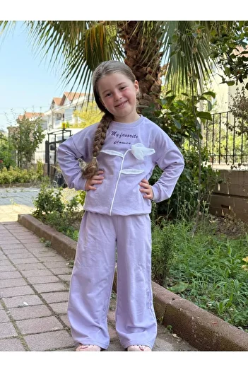 GÖKJOY BUTİK Premium Quality Embroidery and Rose Detail Girl's Tracksuit Set