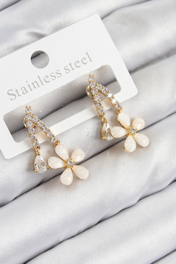 SeyCey.co Brass Zircon Stone Daisy Model Gold Color Women's Earrings