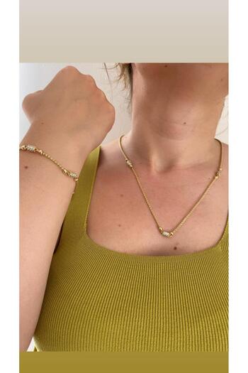 marsel aksesuar Special Series Cylinder Zircon Stone Straw Chain Necklace Bracelet Set