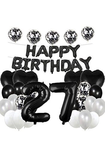 OEMN Set 25 balloons for birthday/anniversary, large balloon 27 years, 101cm, black