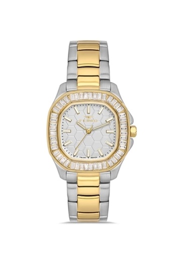 FERRO Yellow and Silver Steel Band Women's Wristwatch Fl43008A-D 3Atm Water Resistant 2 Years Warranty
