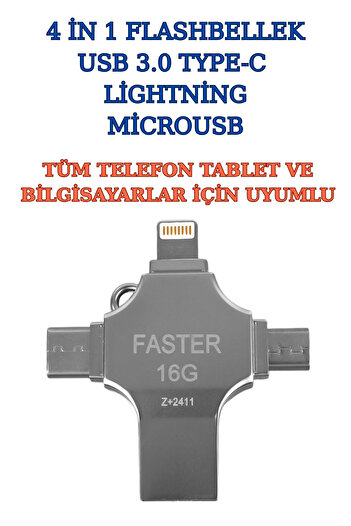 Rabelix Online Marketing ذاكرة فلاش 16 جيجابايت 4 في 1 متوافقة مع جميع الأجهزة USB 3.0 Type c Microusb Lightning Input