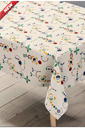 Blue Home Table Cloth Fiber Lined Pvc Non-Slip Stain Resistant Erasable Mirella Pattern Color No: 211 a