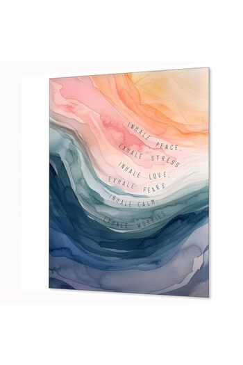 Generic Meditation Wall Art Canvas Print, Inhale Exhale Quote, Watercolour Abstract Design, 30 x 40 cm