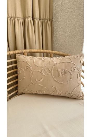 Decamor home Beige Throw Pillow Cover with Embroidery Detail Pattern 2