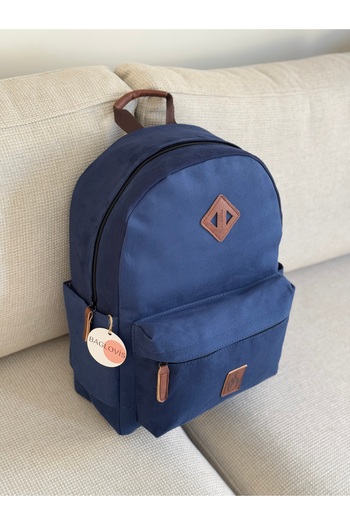 BAGLOVİS Canvas Fabric Navy Blue Backpack with Pockets on the Front and Sides En35 Boy45