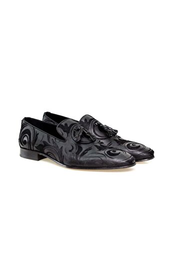 FRANCO CALVANI Black Color Laceless Genuine Leather Men's Shoes