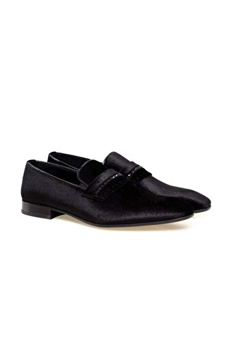 FRANCO CALVANI Black Color Laceless Khaki Leather Velvet Men's Shoes