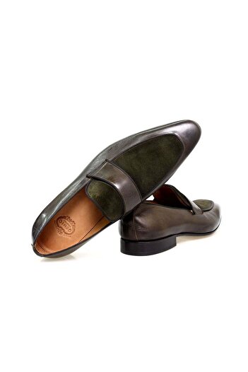 FRANCO CALVANI Khaki Color Laceless Khaki Leather Suede Men's Shoes
