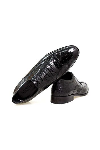 FRANCO CALVANI Black Color Lace-Up Genuine Leather Men's Shoes