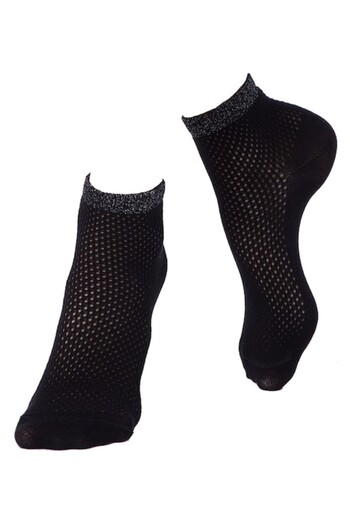 OEM Thin Cotton Socks with Mesh and Lurex, Conte Elegant Ajour 077, Black 36-37