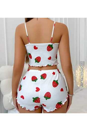 Lotiva Wear Women's Strawberry Patterned Shorts Pajama Set