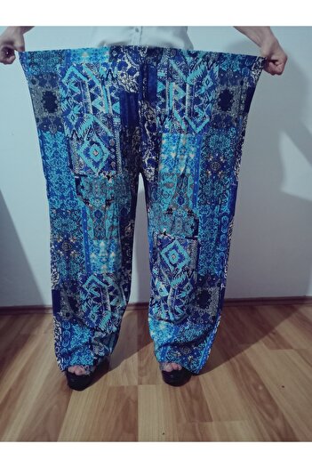 hoaryage Ethnic Patterned 100% Cotton Viscose Pressed Trousers with Elastic Waist38-50Size