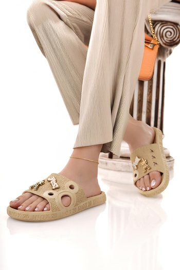 Modafırsat Women's Daily Slippers Beige Summer Non-Slip Stylish Home Sea Beach Outdoor Slippers