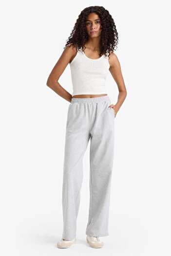 DeFacto E6350 Gray Straight Fit Pocketed Flexible Waist Sweatpants